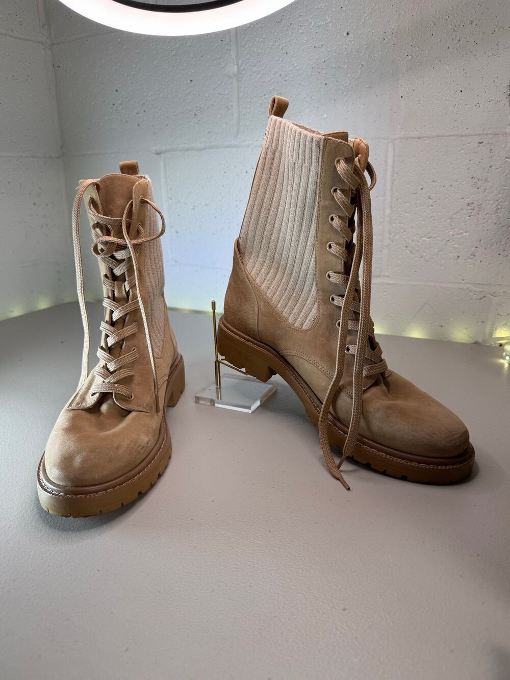 sam edelman lydell women’s combat boots size 10 tan suede knit lace up